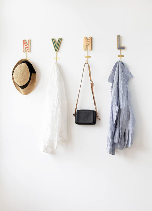 COLLECTIVE HOME Monogram Wall Hooks - Wall Mounted Hooks for Hanging, Decorative Wall Hangers for Home Decor