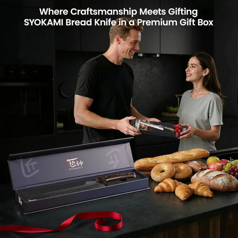2026 Offset 10.5 Inch SYOKAMI New Upgraded Bread Knife for Homemade Bread, Resharpenable Serrated Knife, Ultra-Sharp