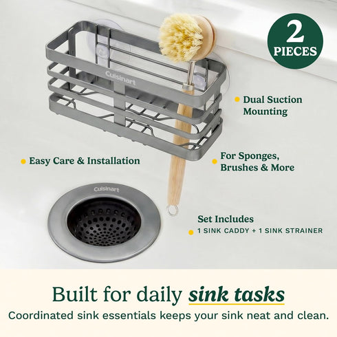 2 Set Cuisinart Piece Sink Sink Drain Strainer with Stainless Steel Rim & Silicone Mesh Base & Sponge Holder