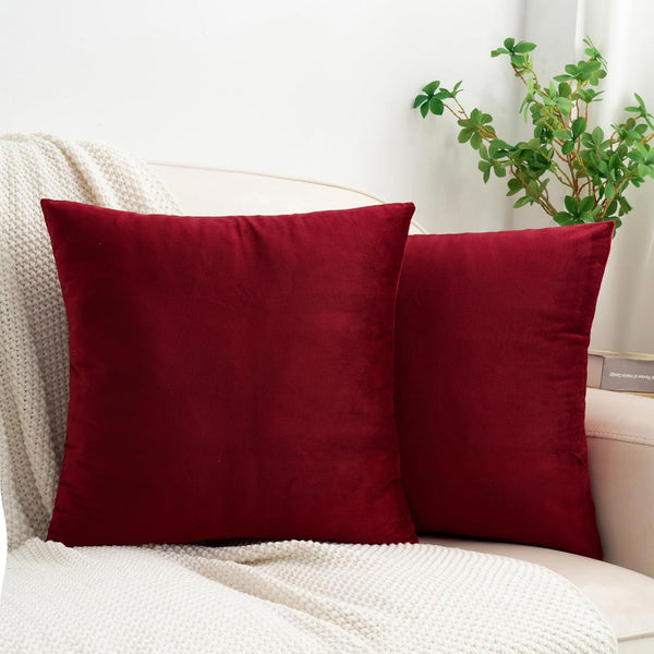 HWY 50 Burgundy Red Velvet Throw Pillow Covers, 20x20 Inch, Pack of 2 Soft Cozy Decorative Cushion Cases