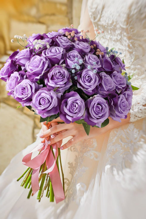 Luyue 10PCS Artificial Roses with Stems, Realistic Long Stem Faux Flower Bouquet for Home Decor