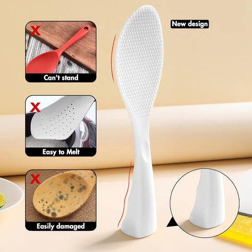 FireKylin Rice Paddle, Silicone Standing Rice Spatula with Non Stick Rice Spoon Paddle Heat Resistant Rice Cooker Spoon, Serving Spoon for Rice(White)