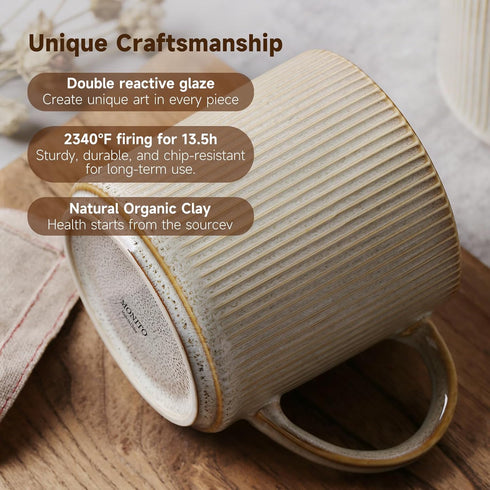 Set 6, 16 oz Set, MONITO Coffee Mugs of Mugs Ceramic Coffee Cups with Large Handles, Suitable for Lattes, Hot tea