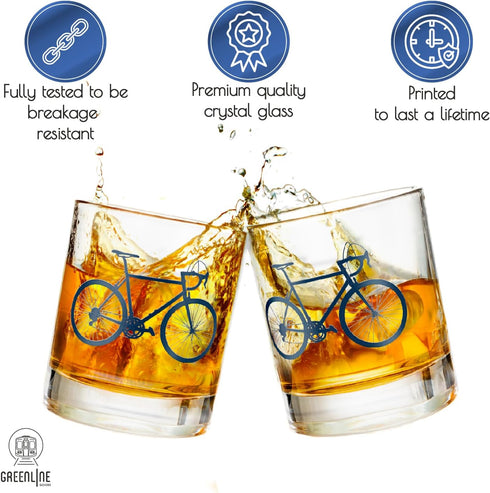 Greenline Goods Bicycle Whiskey Glasses - Set of 2, 10 oz Tumbler Gift Set