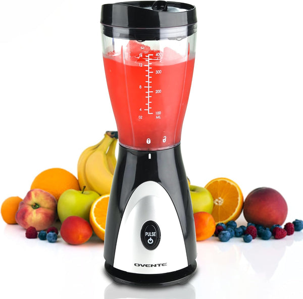 OVENTE Kitchen Personal Blender, 13.5 Ounce Small BPA-Free Jar, Stainless Steel Blades, 180 Watt Electric Mixer, Black