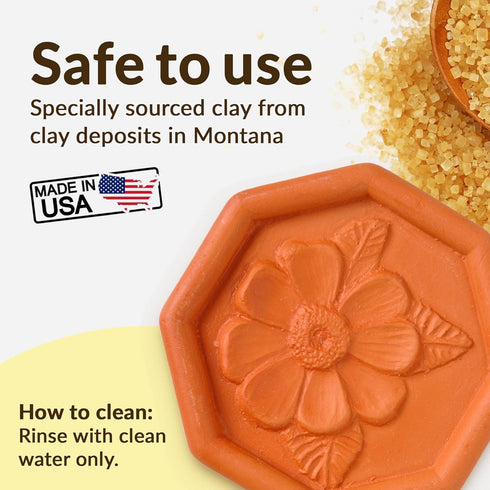 JBK Pottery Terracotta Brown Sugar Saver Handmade Terra Cotta Keeper with Decorative Flower Discs Food-Safe, Made