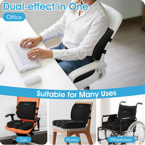 CushZone Ergonomic Seat Cushion & Lumbar Support Pillow - Memory Foam for Sciatica Pain Relief & Posture Correction