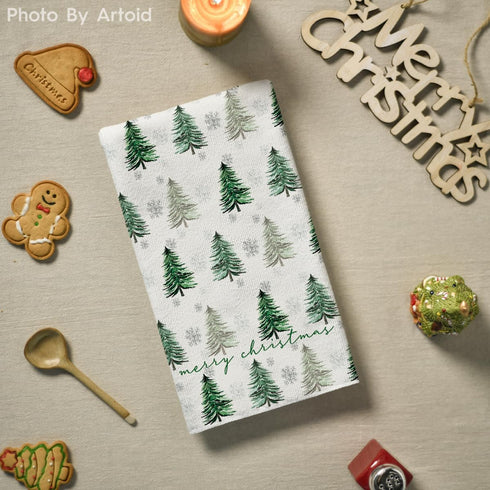 18x26 Inch Set 2 Artoid Mode Green Xmas Tree Merry Christmas Kitchen Towels Dish Towels, Farmhouse Snowflakes Winter