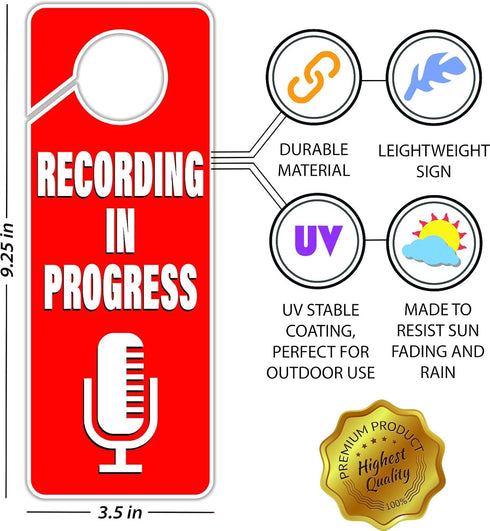 CLEVER SIGNS Recording in Progress Sign, Please Do Not Disturb Door Knob Hanger, 2 Pack, Double Sided