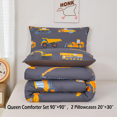 Set Set 3 Set Set 2 ZRNBAST Construction Kids Bedding for Boys Queen Size Trucks Dark Grey Comforter Teens Pieces