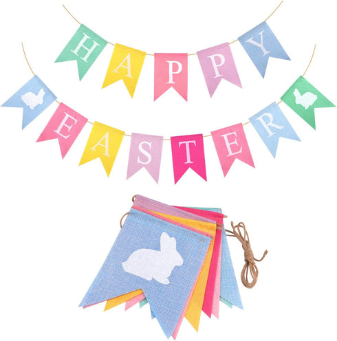 TUPARKA 2pcs Easter Banners, 'Happy Easter' Bunting Garland Decorations, Lightweight Hessian Pennant Shape