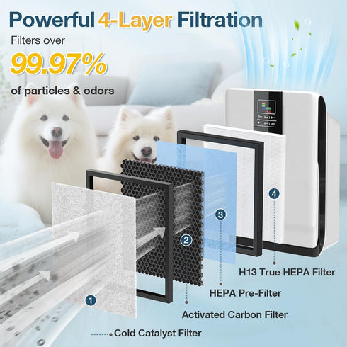HSP001 True HEPA Filter Replacement for HATHA-SPACE Air Purifier, 4 in 2 H13 with Activated Carbon Pre-Filter, 3 Pack