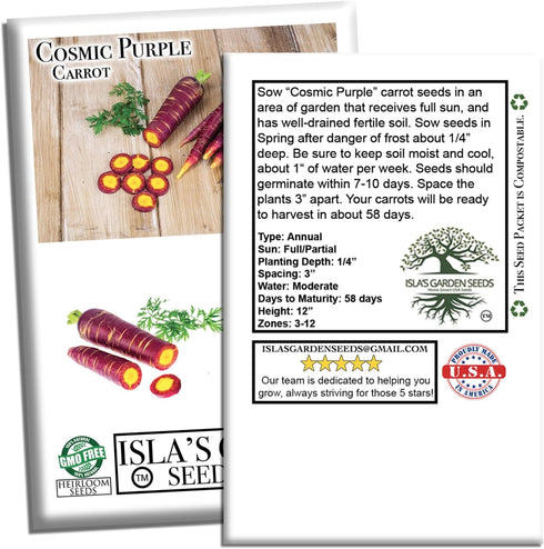 500+ Packet, Cosmic Purple Carrot Seeds for Planting, Heirloom Seeds Per (Isla's Garden Seeds), Non GMO Seeds