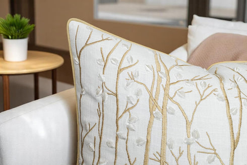 VAGMINE 20x20 Embroidered Botanical Accent Pillow Cover Ivory Cotton Square Cushion Cover for Farmhouse Chair & Couch