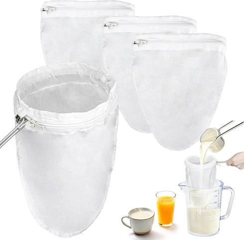 RAINFLOW Fine Mesh Strainer Bags - 3 Reusable Cheese Cloth Bags with Stainless