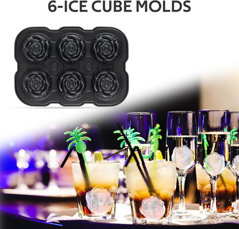 Mikiwon Ice Cube Tray, 2 inch Rose Ice Cube Trays with Covers, 6 Cavity Silicone Rose Ice Ball Maker for Cocktails