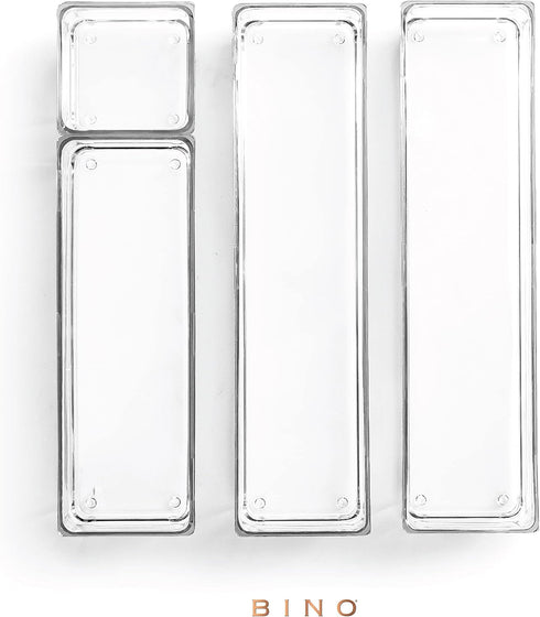 BINO 4-Piece Drawer Organizer Bin Set, Modular Bathroom and Desk Drawer Organizers for Makeup
