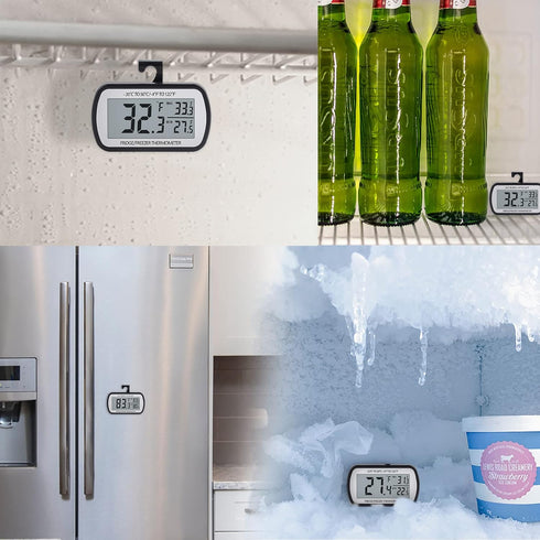 Digital Refrigerator Thermometer with Magnetic Back, Large LCD, Easy to Read (Black-2 Pack)