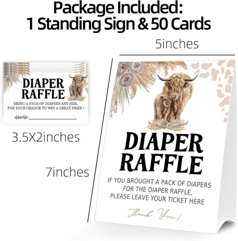 Moonle 1 50 Diaper Raffle Tickets for Baby Shower Game, Standing Sign & Guessing Cards for Baby Shower Party