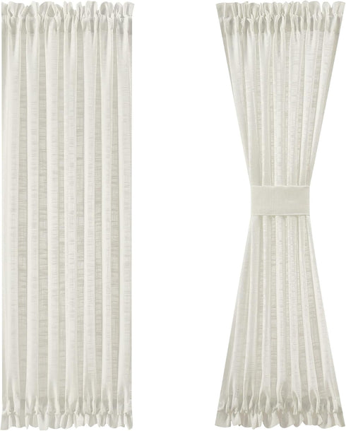 FMFUNCTEX Side Light Linen Texture Semi Sheer Narrow French Door Panels - 24 Inch x 72 Inch, 2 Panels