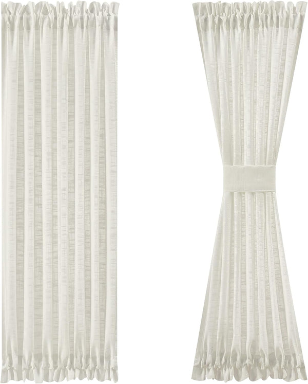FMFUNCTEX Side Light Linen Texture Semi Sheer Narrow French Door Panels - 24 Inch x 72 Inch, 2 Panels