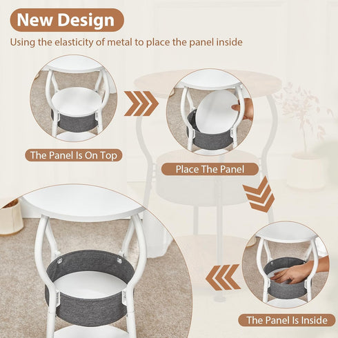 3-Tier 21.6" Small Round Side Table with Storage Bag, Accent Round End Table with Four Storage Functions for Living