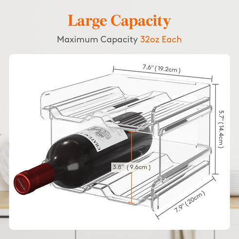 Lifewit Plastic Stackable Wine Rack for Refrigerator, Cabinet, Countertop, Holds 4 Bottles, Water Bottle Organizer