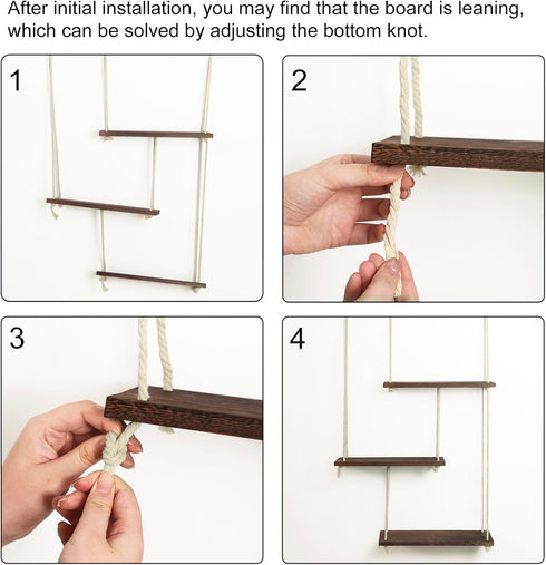 3 Fixwal Hanging Shelves for Wall, Tier Boho Wall Decor Hanging Plant Shelf Floating Shelves Rope Rustic Wood Organizer