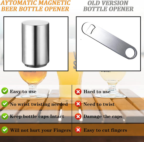 Premium Automatic Beer Bottle Opener, Stainless Steel Portable Push Down and Pop Off Magnetic Cap Catcher for Home Bars