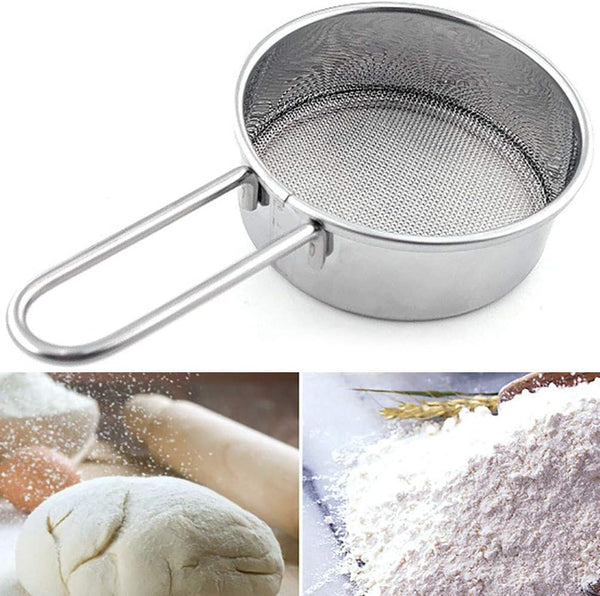 Stainless Steel Strainer with Long Handle, Flour Sieve Mini Small Flour Sifter