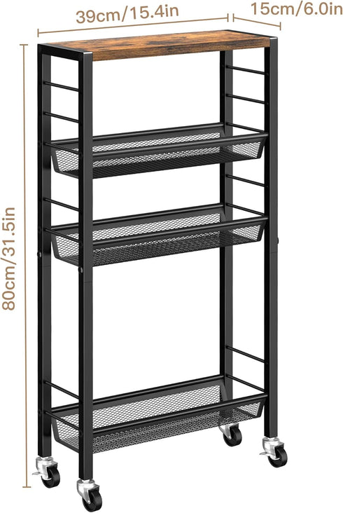 Wheels,4-Tier Narrow Storage Cart with Narrow Kitchen Carts Slim Rolling Cart,Skinny Storage Cart for Small