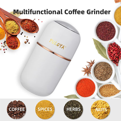 Coffee Grinder Electric for Beans, Spices, Herbs, Grains, Nuts, Stainless Steel Blades, 2.8 oz, White