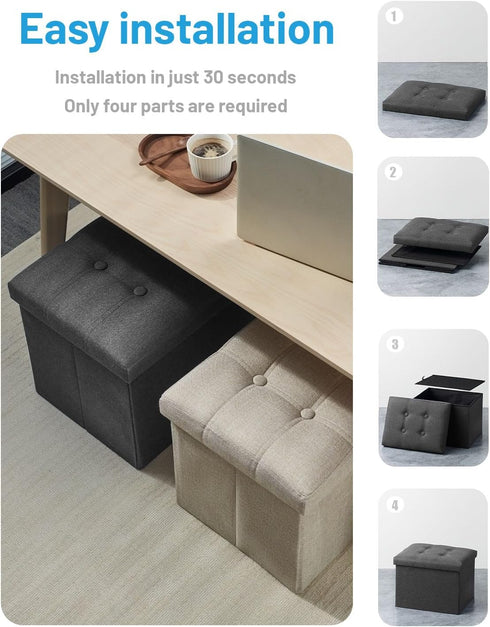17 inches AmasSmile Storage Ottoman Folding Foot Rest Stool, Linen Footstool Bench, Short Ottoman Bench, Storage Foot
