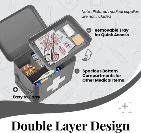33 21 19 cm, 5 Flexzion Medicine Box, Home Pharmacy Box, x x Metal Medication Storage Box for Emergency, First Aid