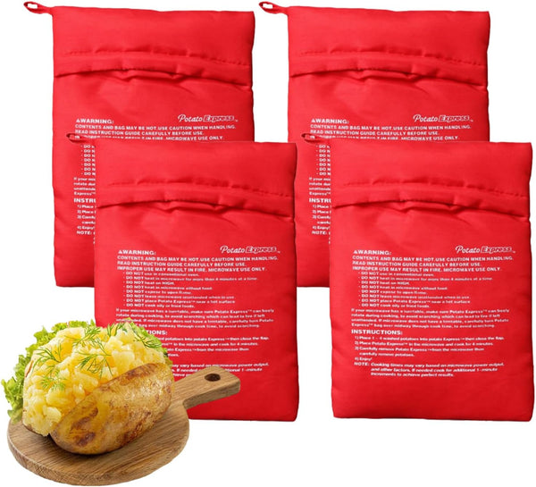 ATB 4-Pack Baked Potato Microwave Bag - Reusable Pouch and Potato Cooker for