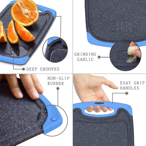 Large-Small Cutting Board Set of 3 - Dishwasher Safe, Juice Groove, Easy Grip Handle, Non-Slip Rubber