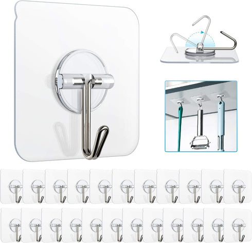 Adhesive Hooks Removable Wall Hooks, 13 LB Ceiling Hook, Transparent Seamless Waterproof, 10 Pack