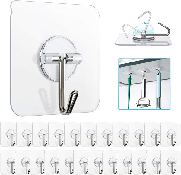 Adhesive Hooks Removable Wall Hooks, 13 LB Ceiling Hook, Transparent Seamless Waterproof, 10 Pack