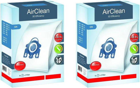 Miele GN AirClean Dust Bags for Miele Vacuum, 2 Boxes of 4 Bags & 2 Filters