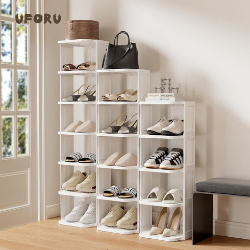 5 Closet, Small Shoe Rack, Tier Plastic Vertical Shoe Rack for Small and Narrow Spaces, Free Standing Shoe Organizer