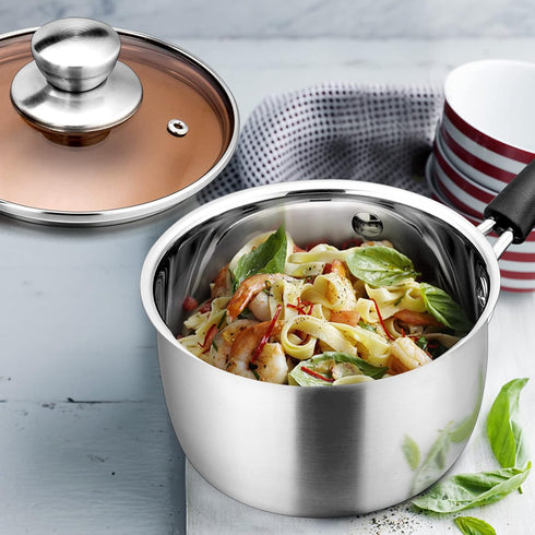 E-far 2 Quart Stainless Steel Saucepan with Lid, Easy Clean & Rust Free, Dishwasher Safe