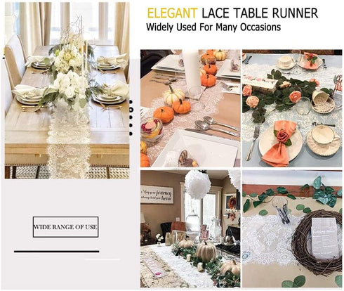 ShinyBeauty 30x120-Inch White Lace Table Runner, Vintage Lace Table Cover, Rustic Floral Embroidered Table Linen
