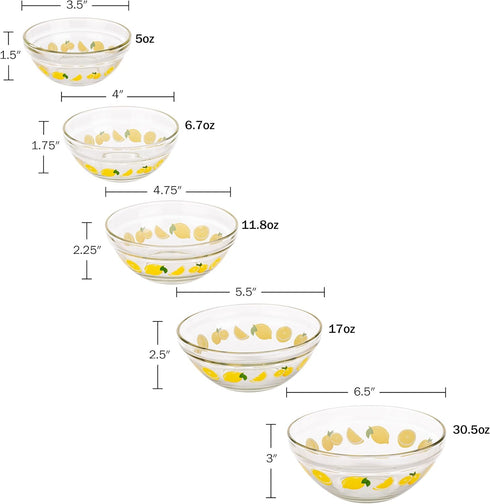 Classic Cuisine Glass Bowls with Lids Set - Mixing Bowls Set with Multiple Sizes for Storage, Meal Prep, Mixing, and Serving