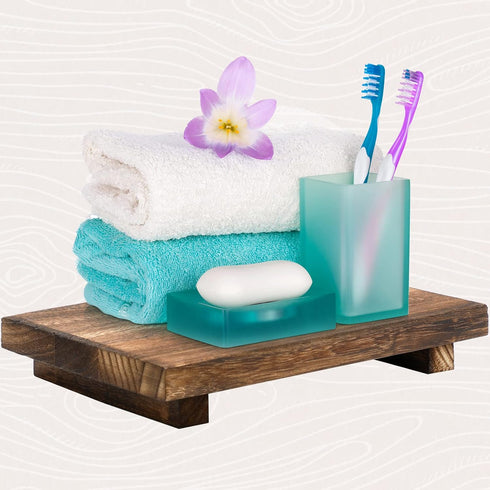 Counter Display(12 7 Inch,Brown) Nuogo Wood Riser Tray Soap, Stand Soap Tray for Kitchen Sink, Wood Pedestal