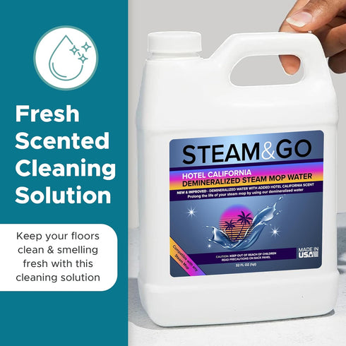 Steam and Go Demineralized Water: Multi-Surface Cleaning Solution for Steam Cleaners, Ideal for Home and Office
