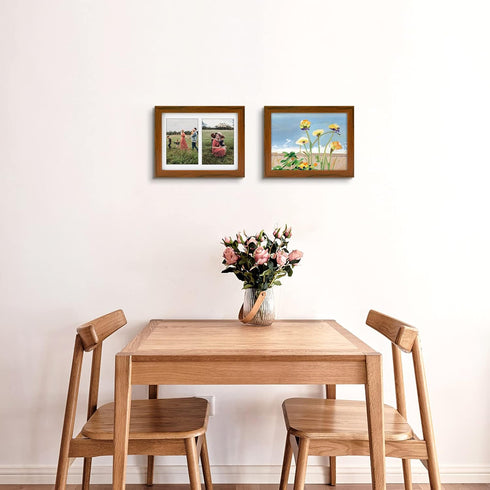 Golden State Art 8.5x11 Brown Wooden Picture Frame - White Mat for 2-5x7 Photos or 8.5x11 Certificate, Real Glass