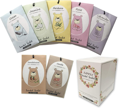 14 Packs Scented Sachets for Drawers and Closets, Lavender, Rose, Jasmine, Ocean, Vanilla, Sandalwood, Gardenia