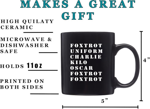 Rogue River Tactical Funny Novelty Coffee Mug, Military Alphabet Foxtrot OFF Black Cup, Great Gift Idea for Military