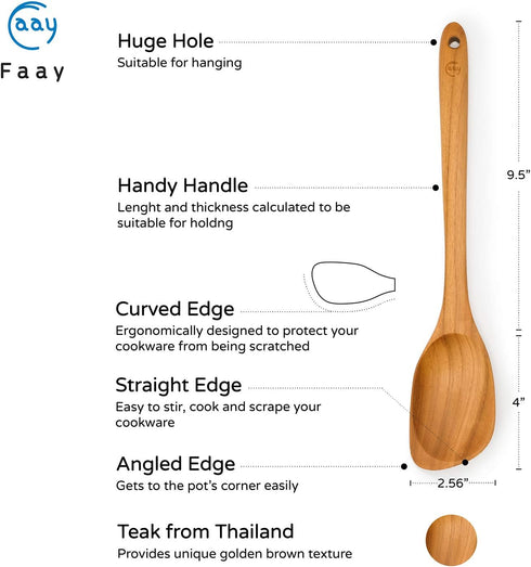 FAAY Teak Wooden Utensils - Healthy Spoon and Spatula - Handcrafted from High Moist-Resistance Teakwood