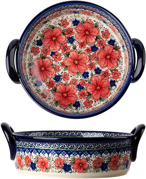 Vintage Style Cherry Blossom Pottery Bakeware, Ceramic Casserole Dish, 32 oz Baking Pan with Handles